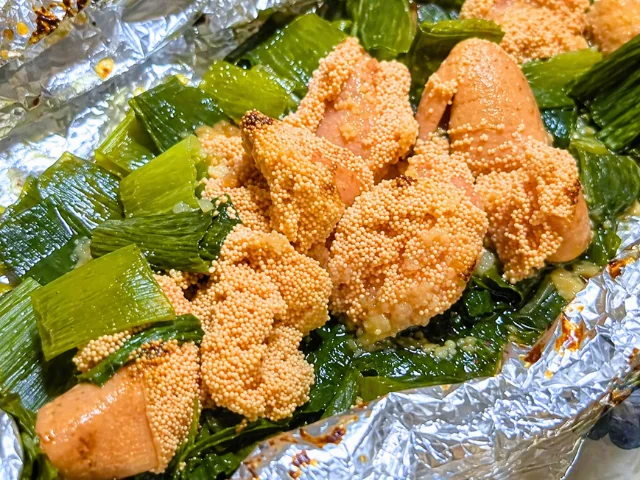 タラコと九条ネギのホイル焼きのレシピ・作り方｜酒とつまみと私。公式